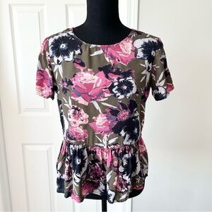 Vila Floral Print  Peplum Hem Babydoll Blouse